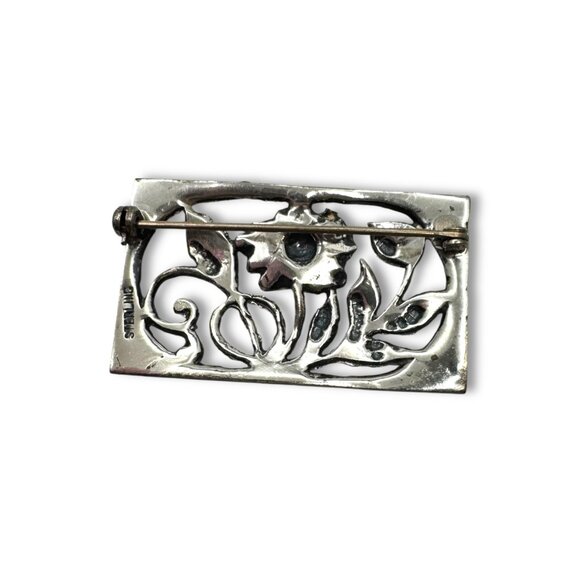 Vintage Sterling Silver Floral Brooch Pin - Picture 2 of 10
